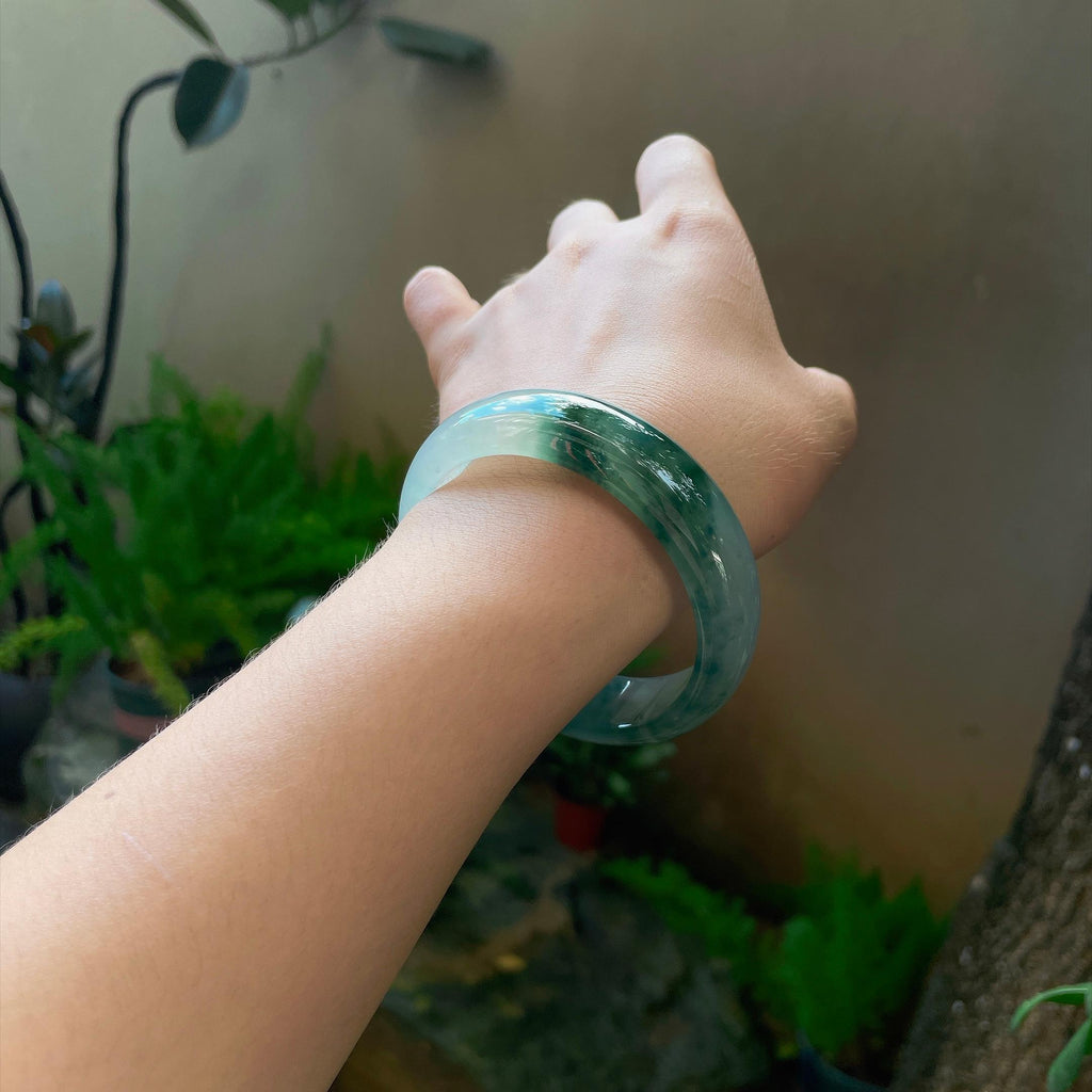 宽版 冰种飘花正圈平安镯 59圈 天然缅甸A货翡翠（yc506763）