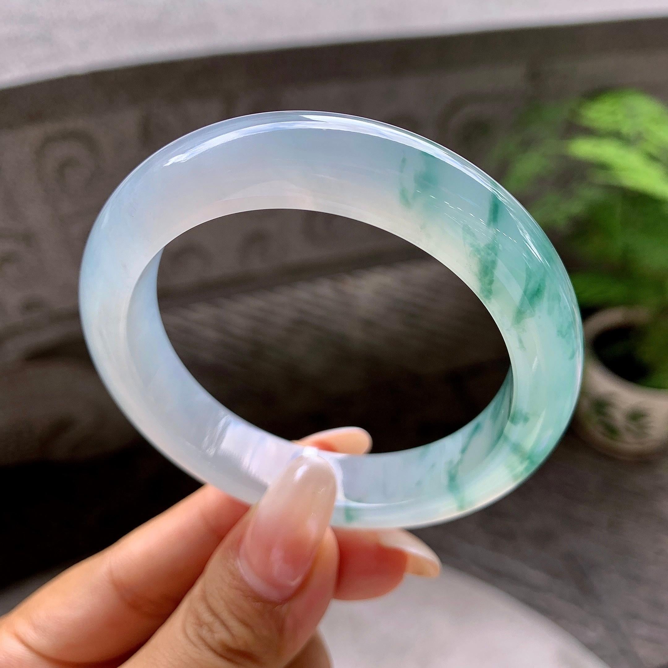 糯冰种飘花平安镯（53.5mm）（yc203713）