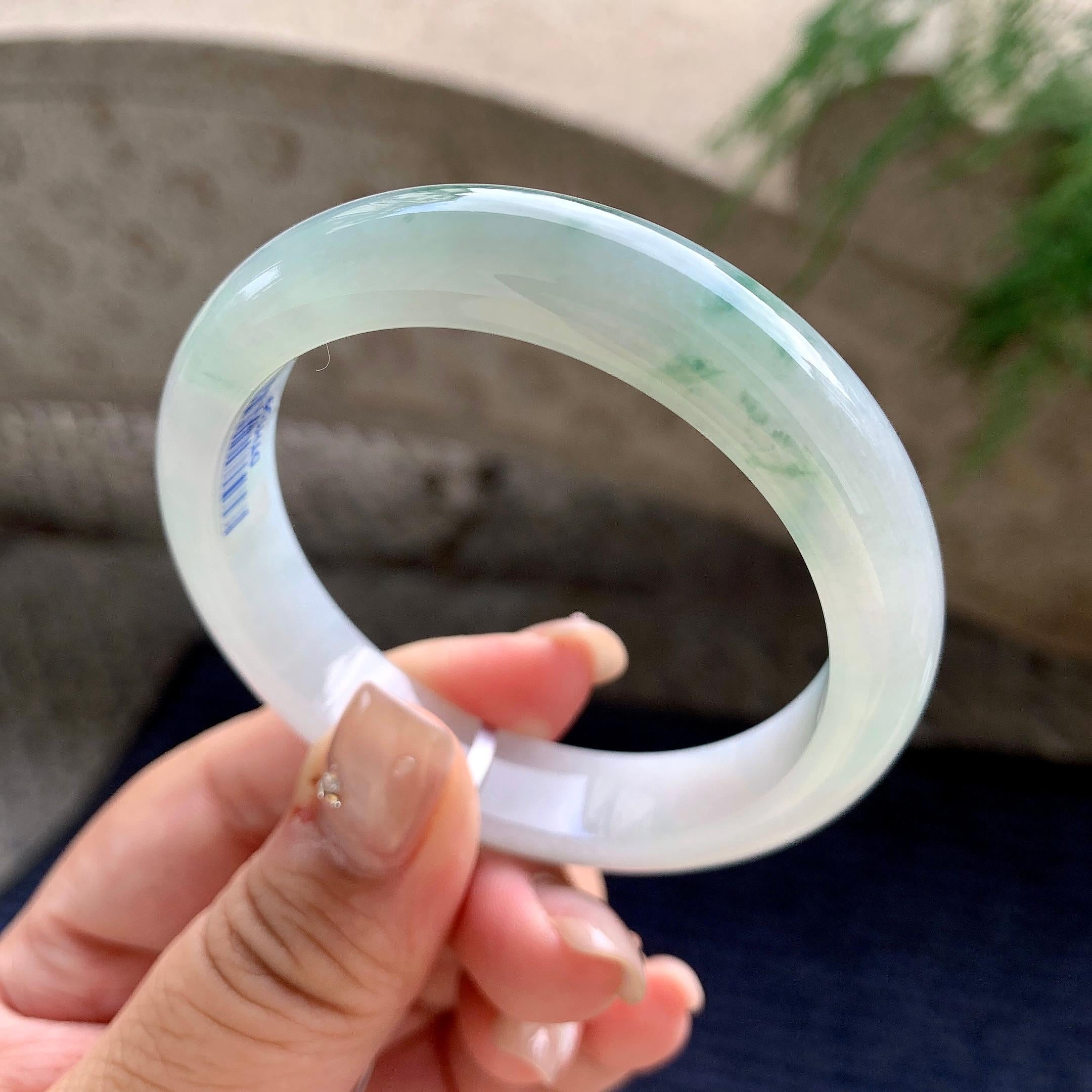 细糯种飘绿花正圈平安镯 54.2圈口 天然缅甸A货翡翠（yc462940）