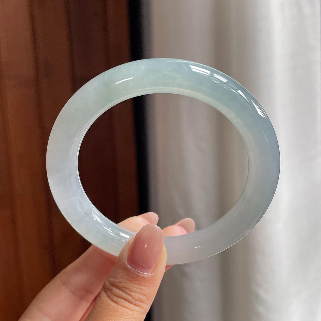 糯冰蓝底圆条手镯 56圈 天然缅甸A货翡翠（yc533883）