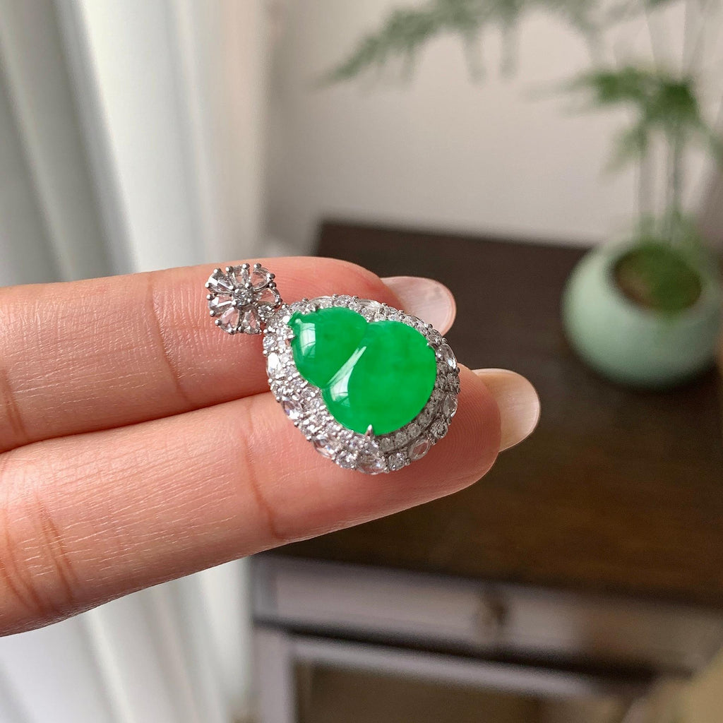 18k金钻镶冰种翠绿葫芦戒指/吊坠（两用款）（yc286403）