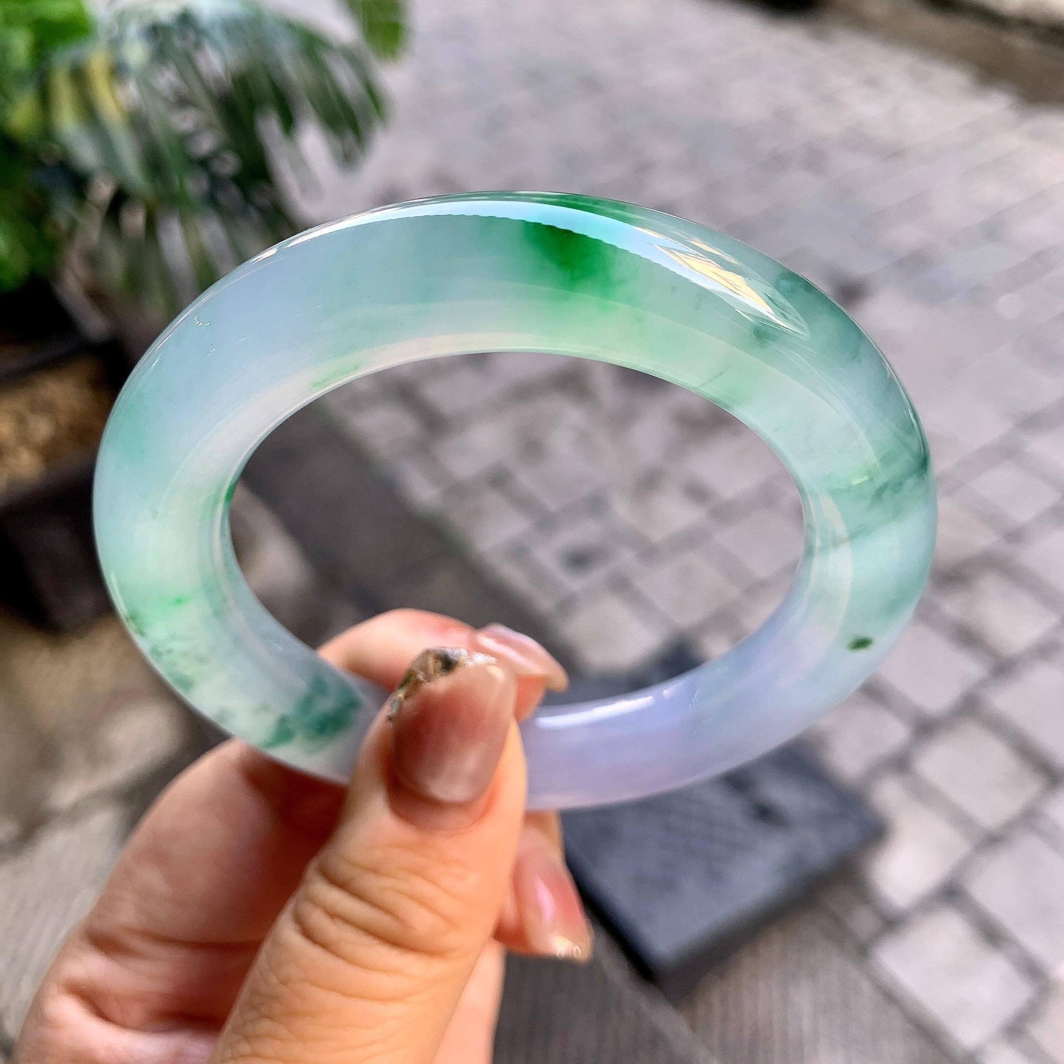 冰种紫罗兰飘花圆条手镯（55.5mm)（yc292638）