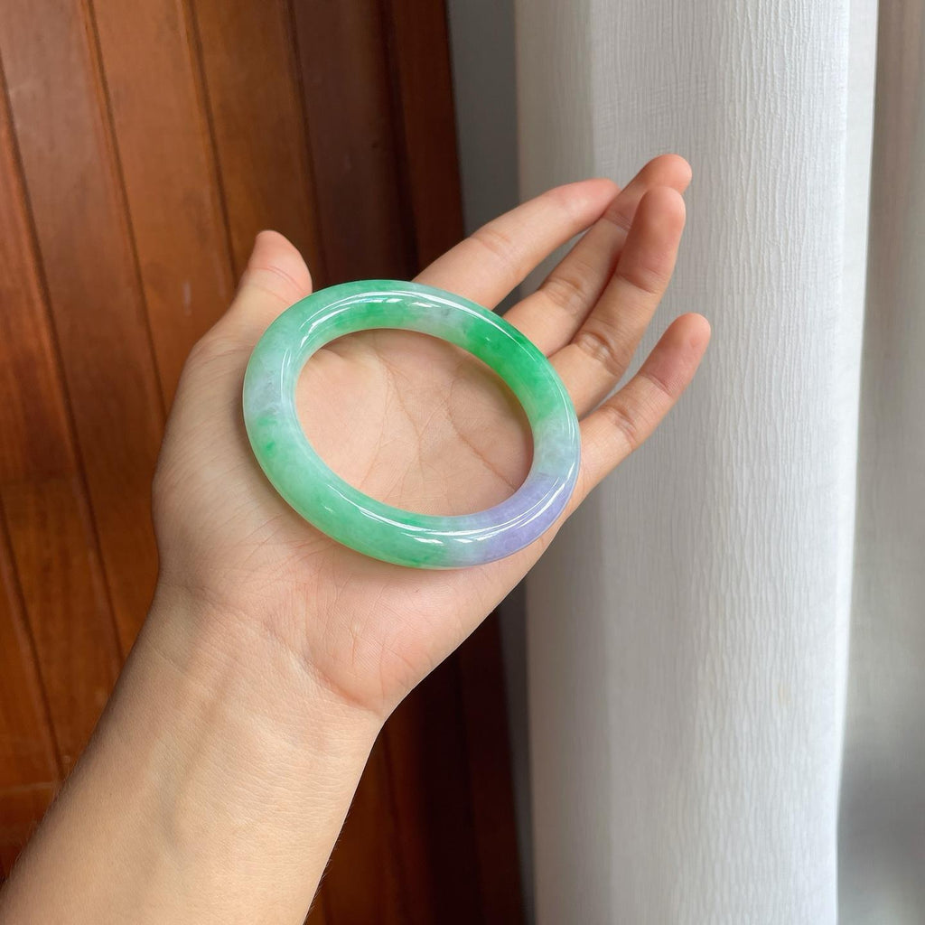 糯冰春彩翡翠圆条手镯（55mm）（yc225098）