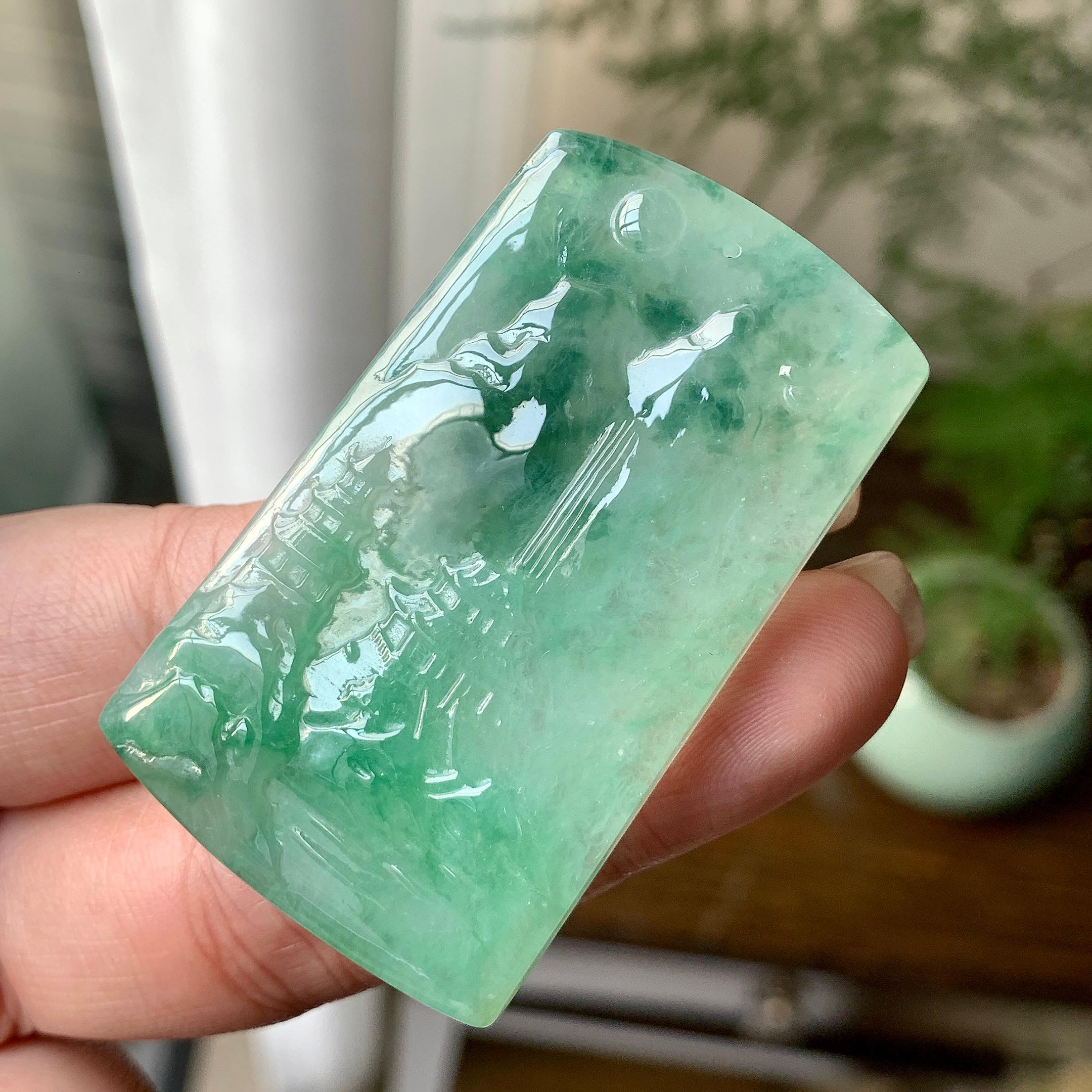 糯冰种飘花山水牌挂件（yc284442）