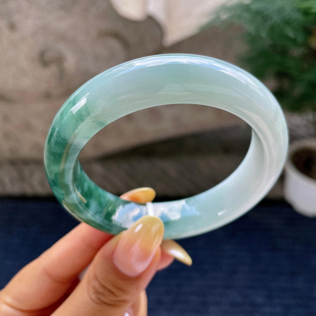 细糯种飘花正圈平安镯55.3圈 天然缅甸A货翡翠（yc483939）