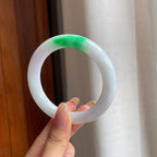糯冰白底青翡翠圆条手镯（57mm)（yc415954）