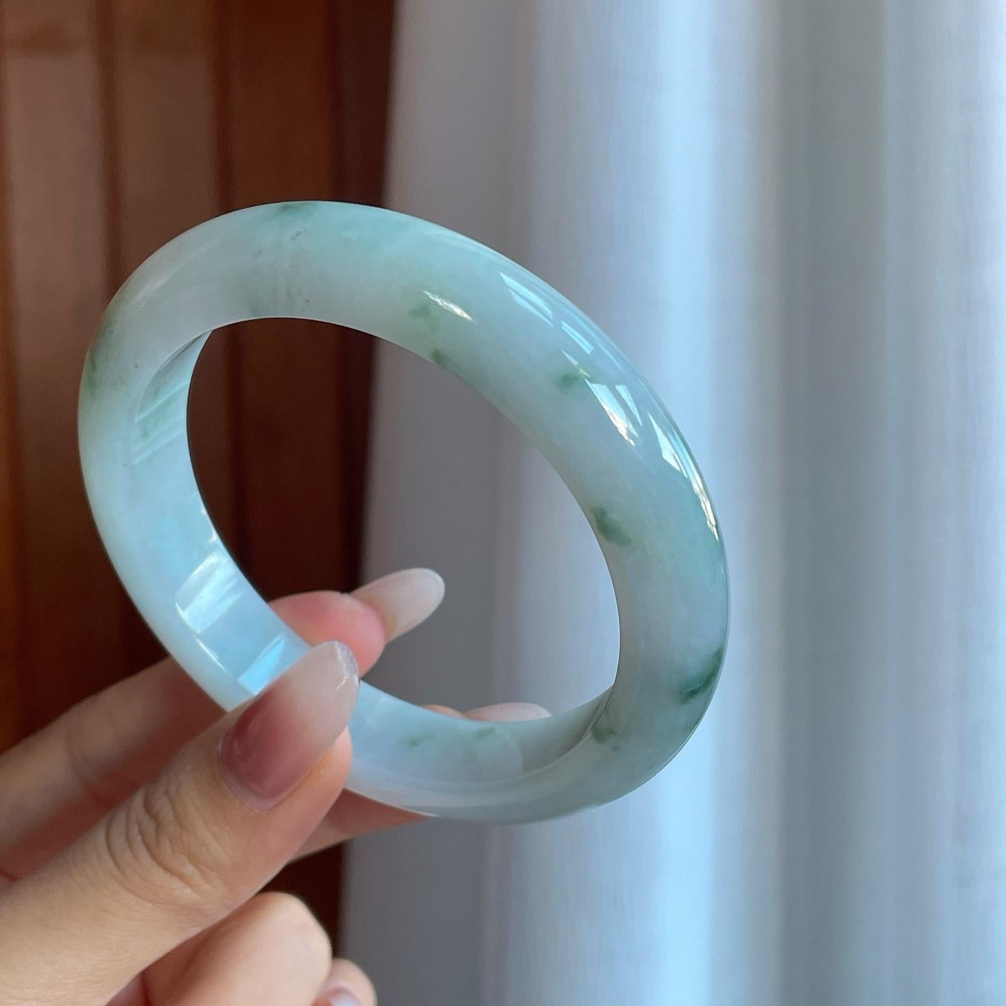 糯冰飘花翡翠平安镯（63mm）（yc266483）