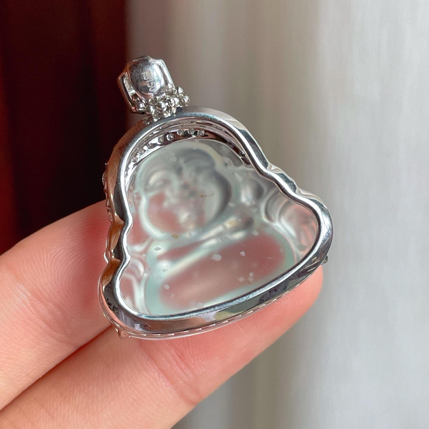 18k金镶冰玻种雪花棉翡翠佛公（yc248487）