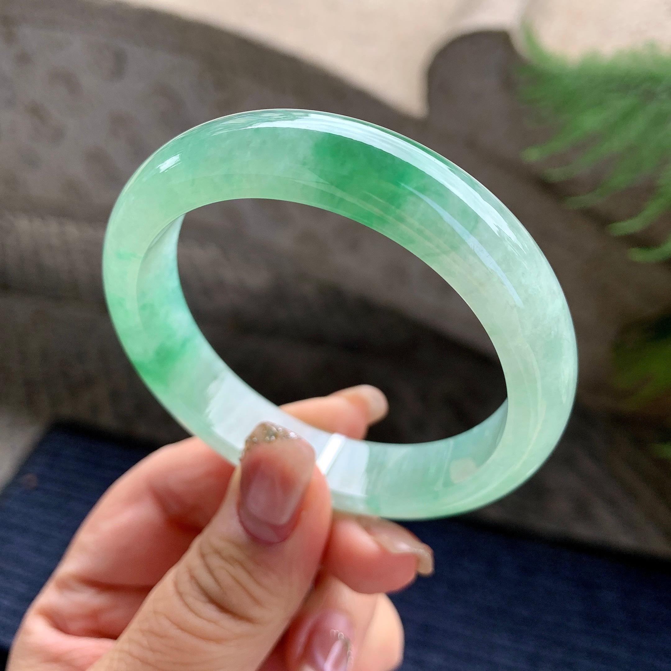 糯冰种飘花平安镯（54.4mm）（yc297181）