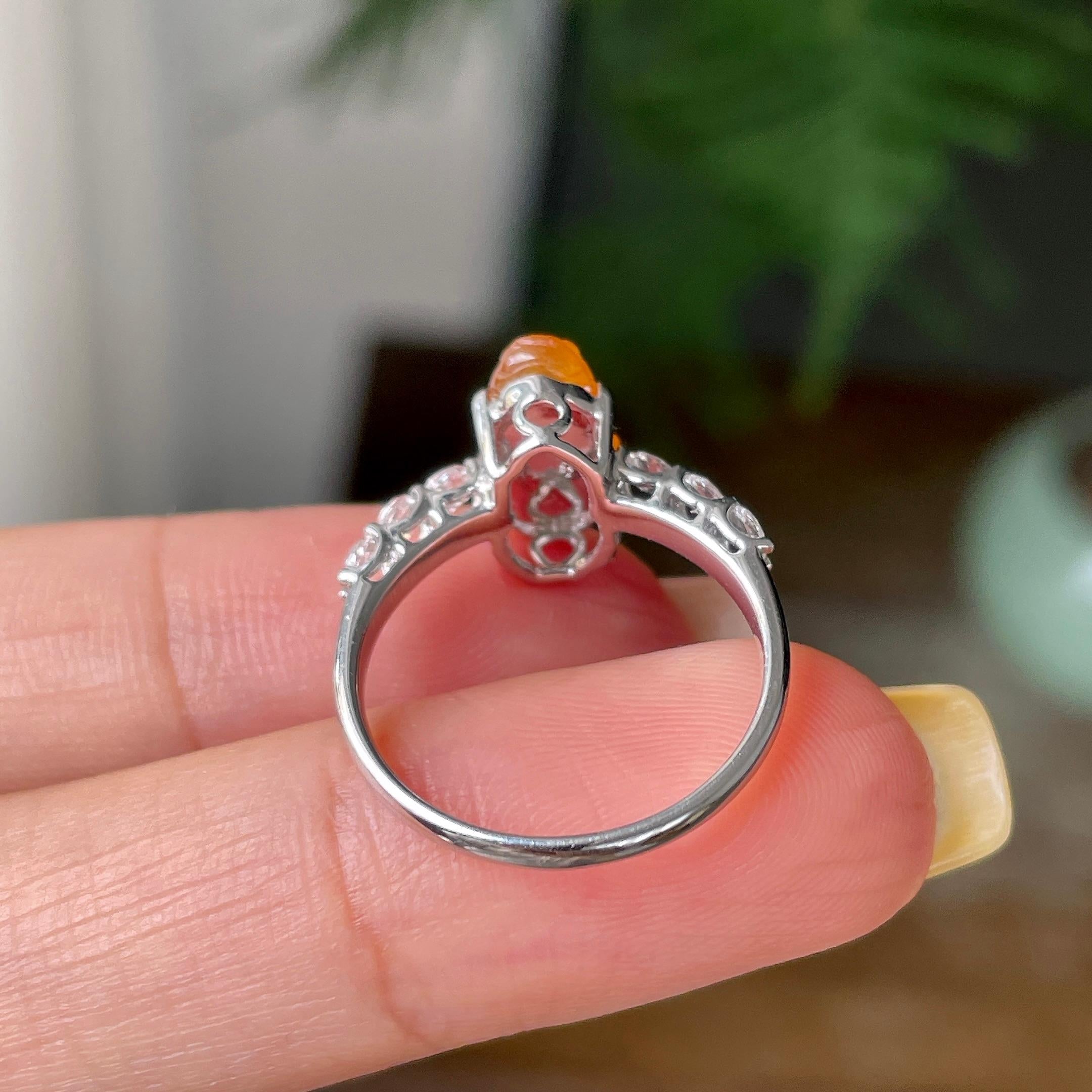 18金钻镶冰种黄翡貔貅戒指    天然缅甸A货翡翠（yc362142）