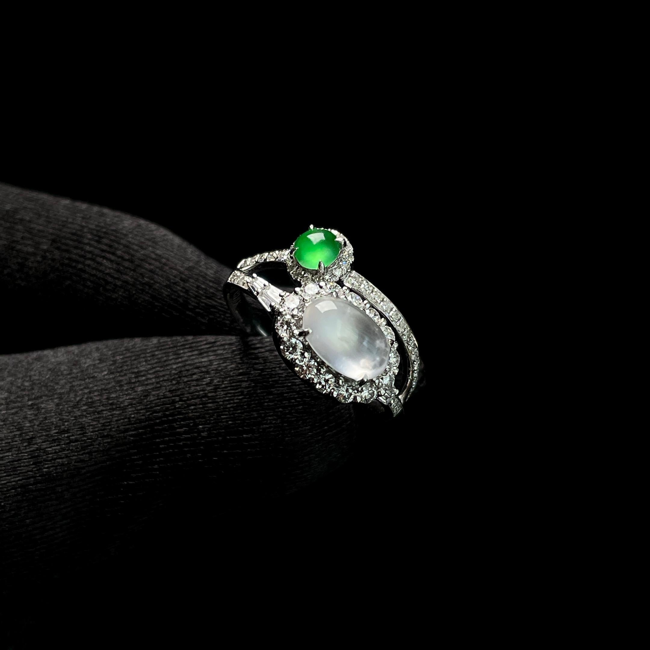 18k金钻镶冰种双色翡翠蛋面戒指（yc265736）