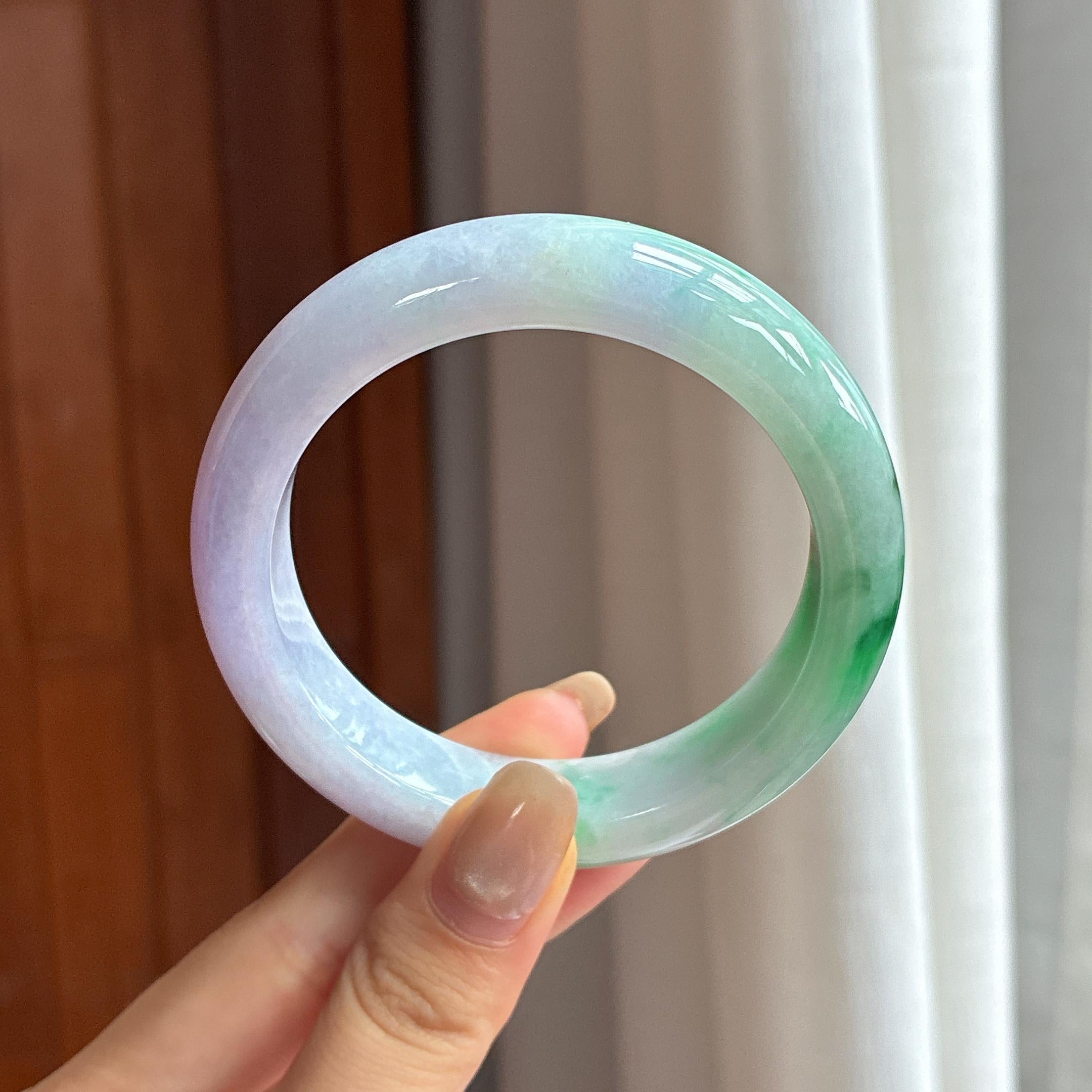 细糯种春带彩特色正圈平安镯 55圈 天然缅甸A货翡翠（yc452700）
