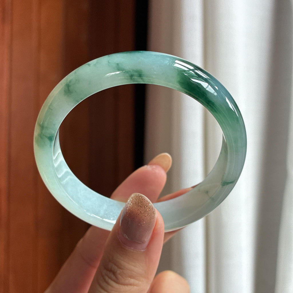 糯冰飘花正圈平安镯 56圈 天然缅甸A货翡翠（yc454482）