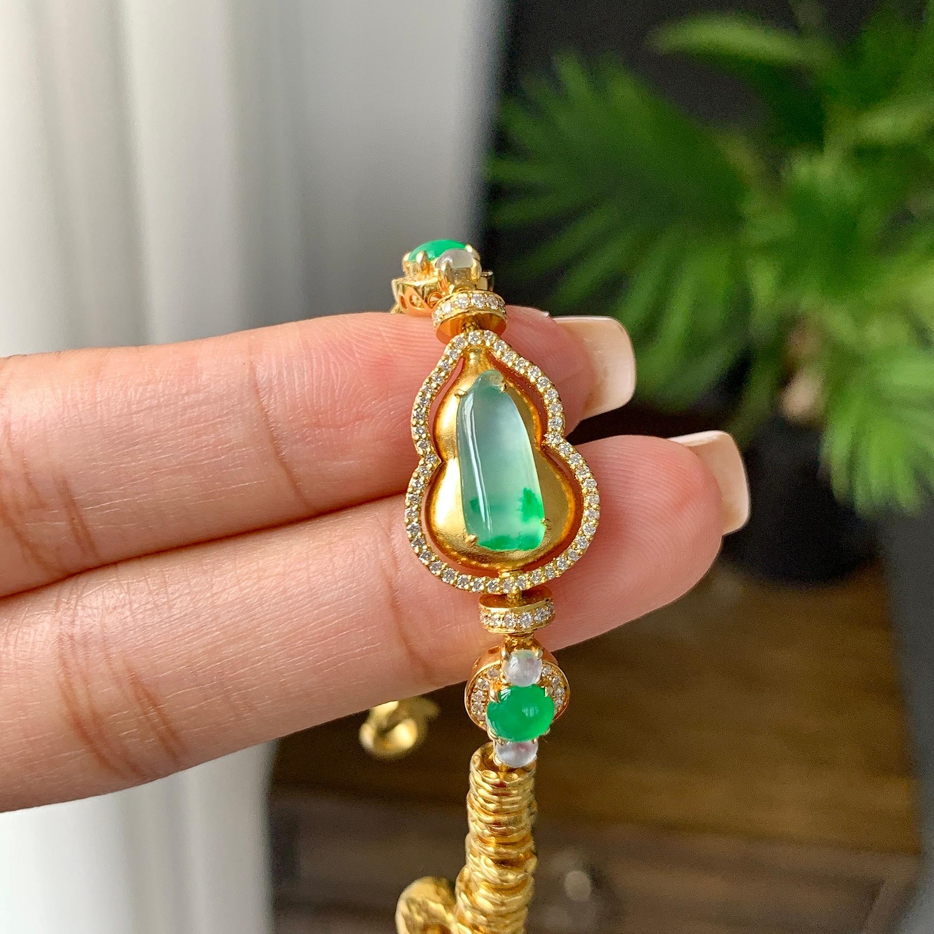 18K金钻+黄金镶糯冰种多彩盘缠手链（yc224990）