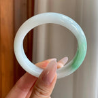 细糯冰白底青翡翠平安镯（54mm）（yc278067）