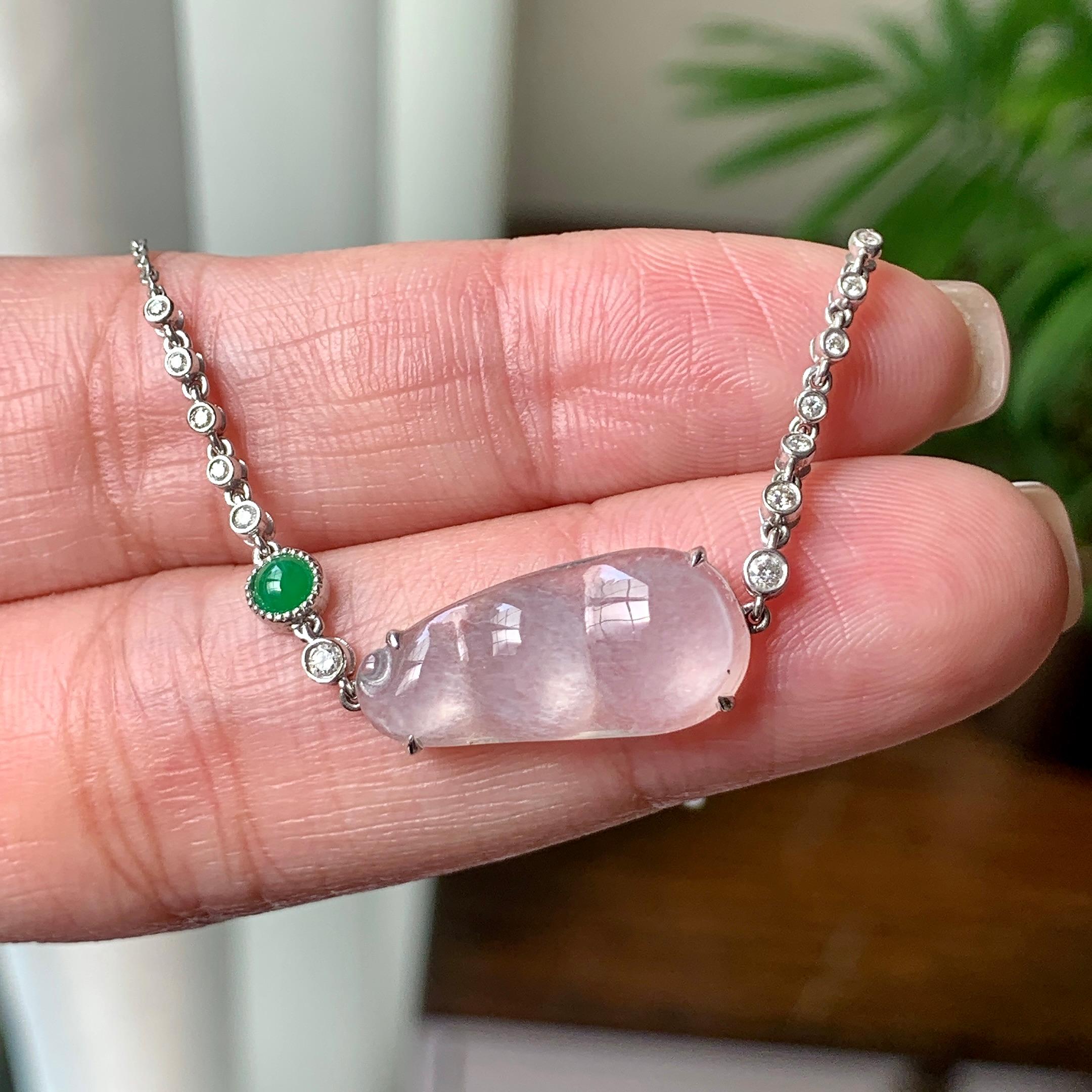 18K金钻镶糯冰种无色福豆手链  天然缅甸A货翡翠（yc362106）