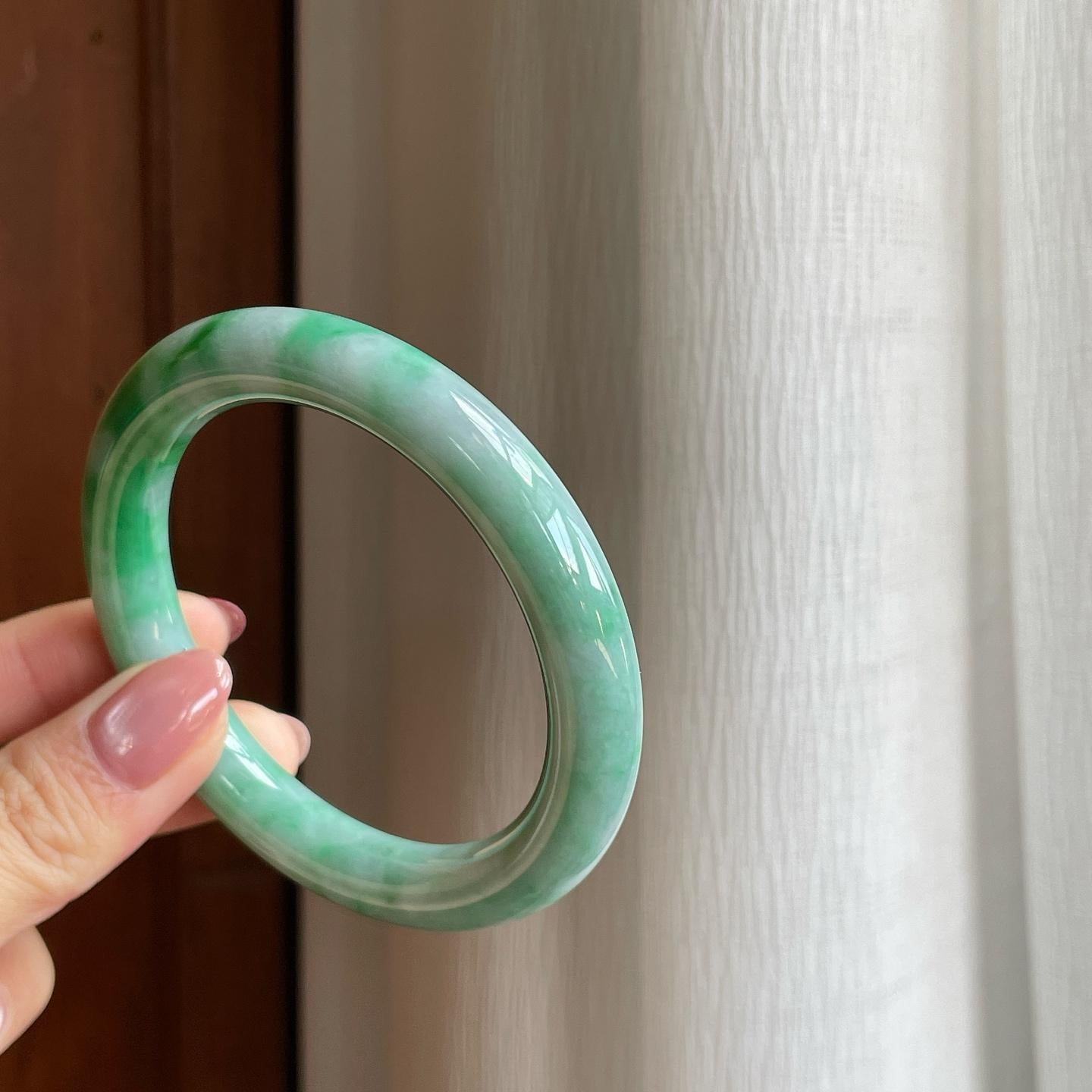 糯冰带底色翡翠美人条手镯（54.6mm）（yc295808）