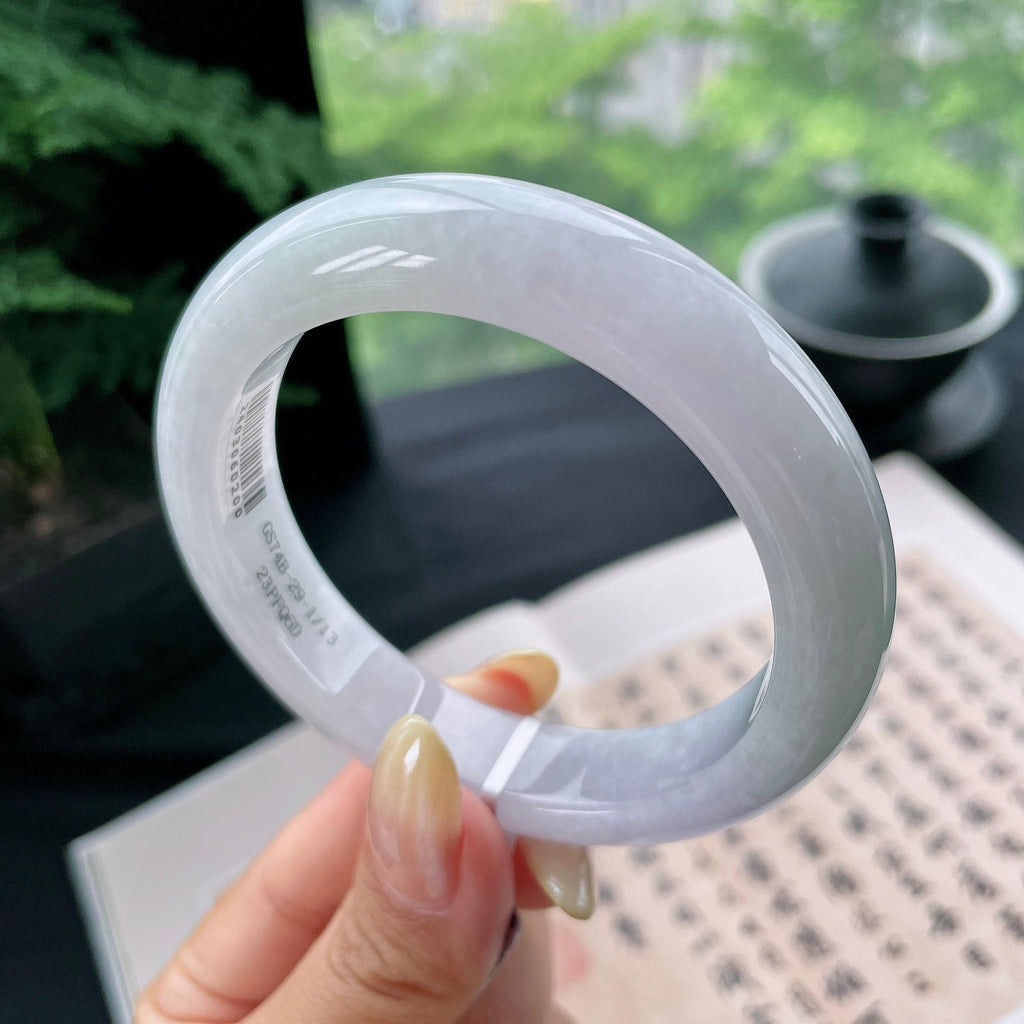 细糯种淡春彩正圈平安镯57圈 天然缅甸A货翡翠（yc473068）