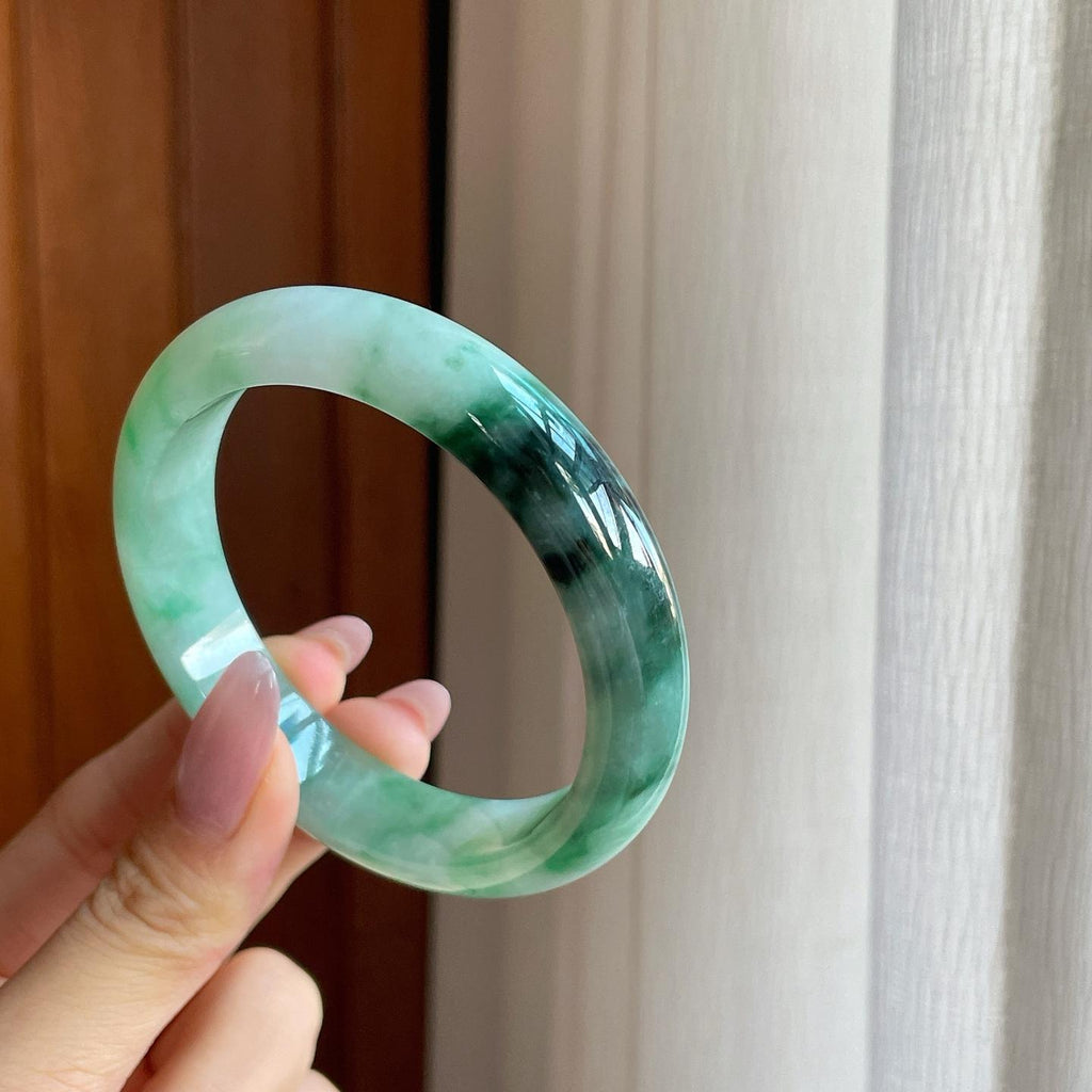 糯冰飘花翡翠特色平安镯（58mm）（yc287210）