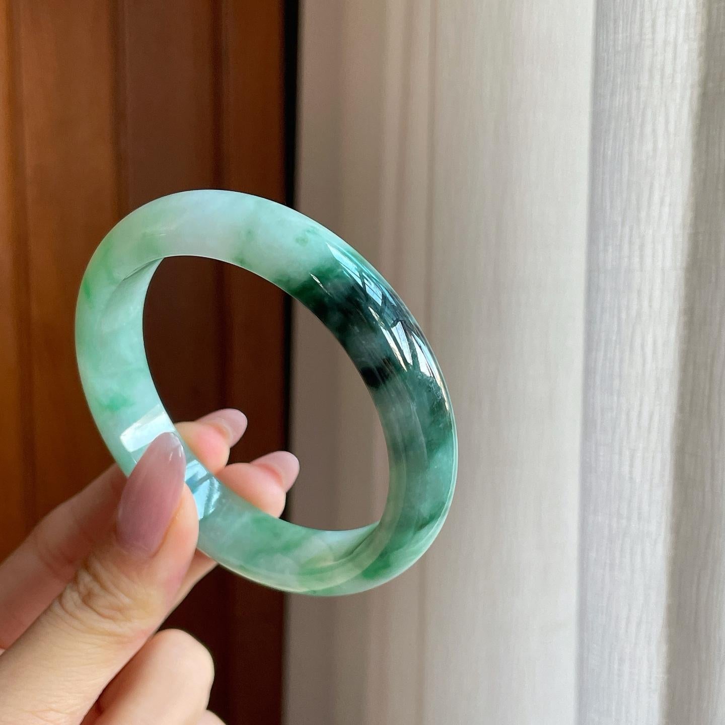 糯冰飘花翡翠特色平安镯（58mm）（yc287210）