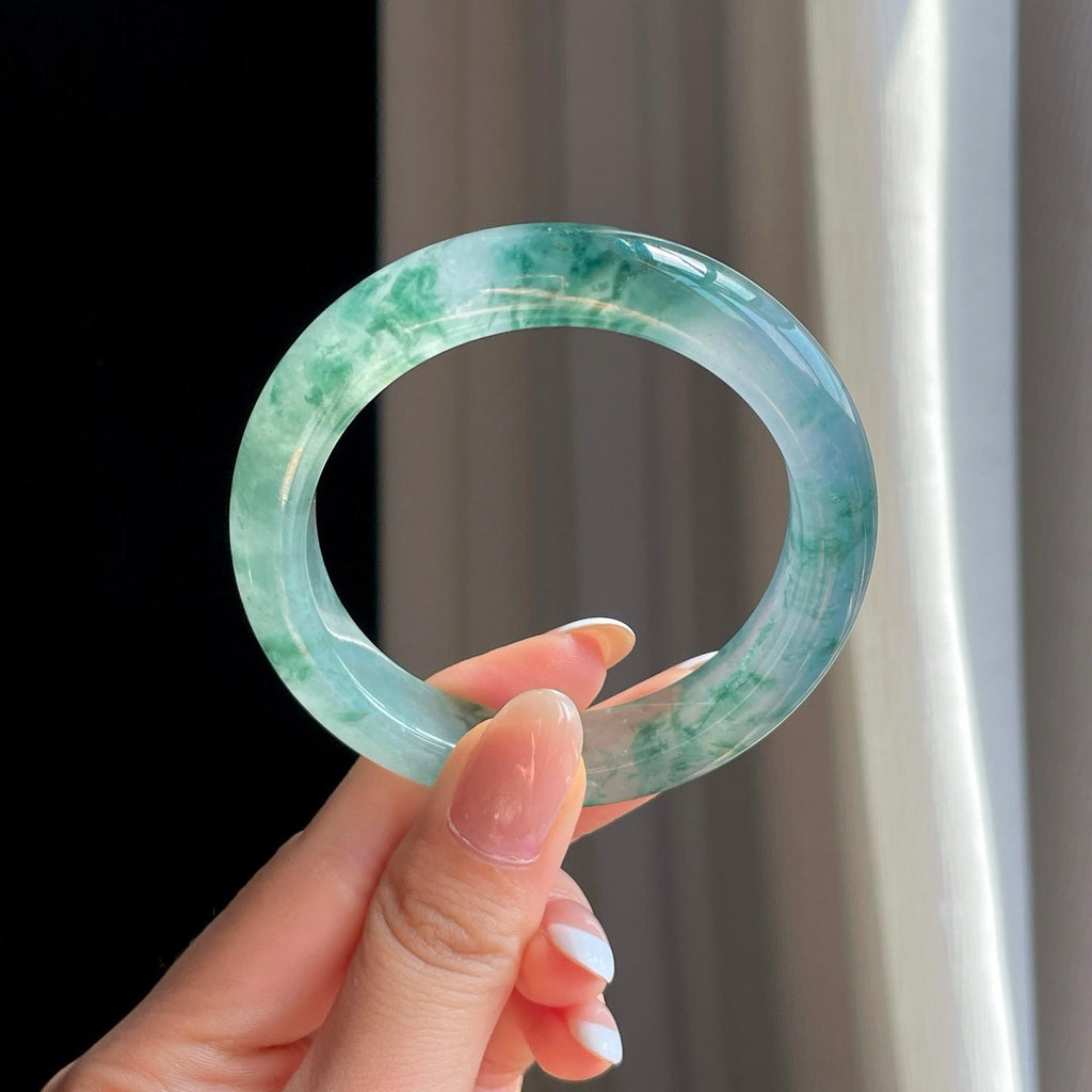 冰玻种飘花翡翠平安镯（52.5mm)（yc374857）