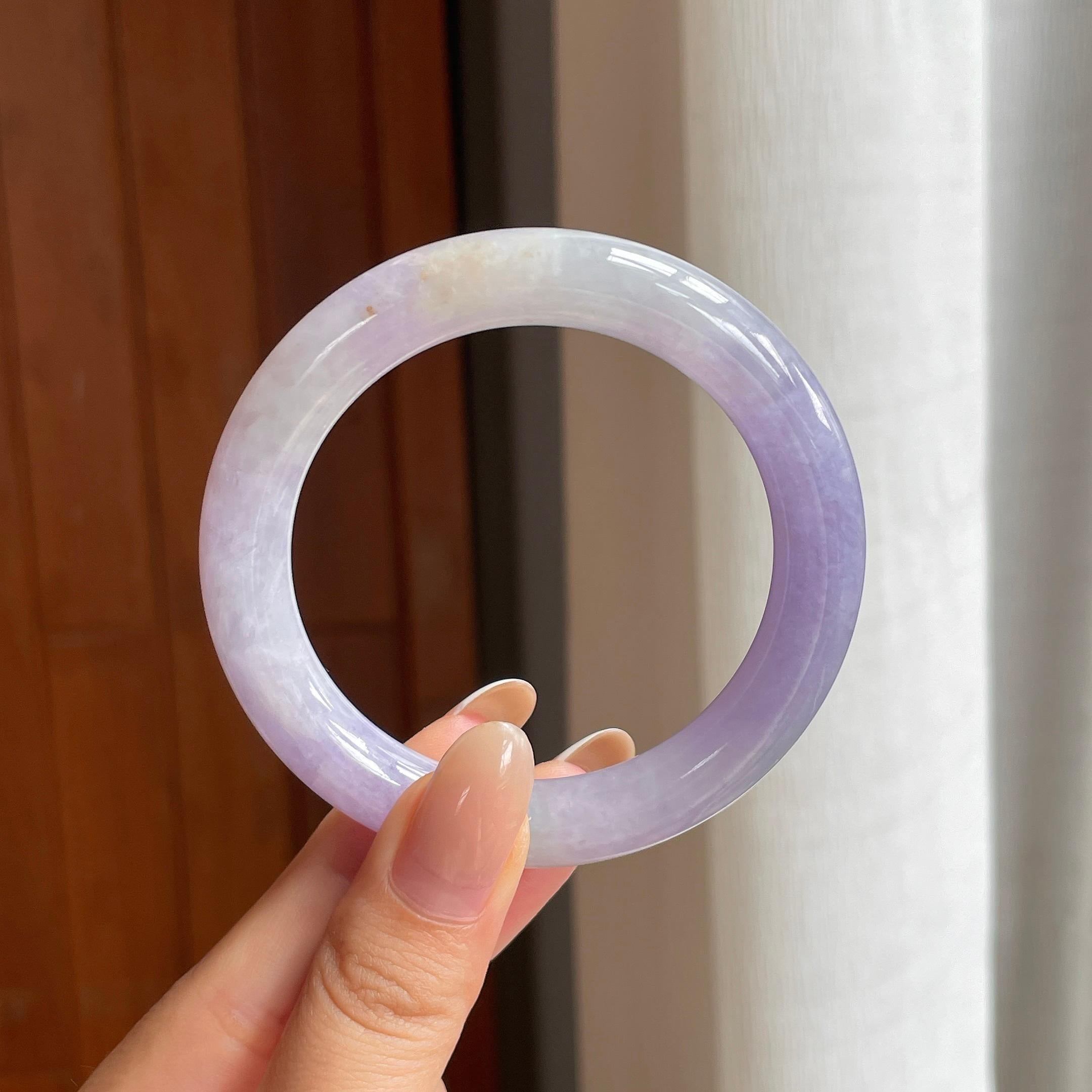 糯冰紫罗兰翡翠圆条手镯（53mm)（yc407456）