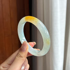 Vòng tay ngọc phỉ thúy màu vàng băng tuyết viền tròn bình an 56, Ngọc phỉ thúy tự nhiên loại A Myanmar (yc450849)