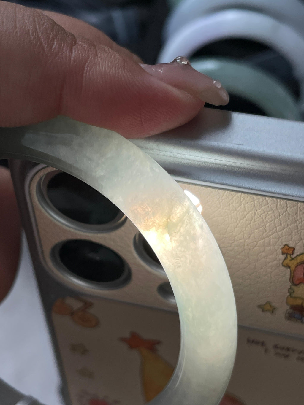 糯冰种飘绿花圆条手镯 54.8圈口 天然缅甸A货翡翠（yc473125）