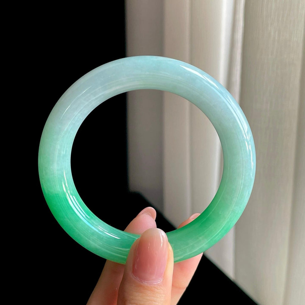 糯冰带色翡翠圆条手镯（54mm）（yc342185）