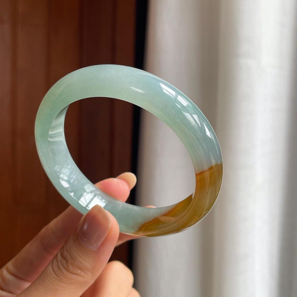 冰种蓝底黄翡翡翠平安镯（57mm）（yc412132）