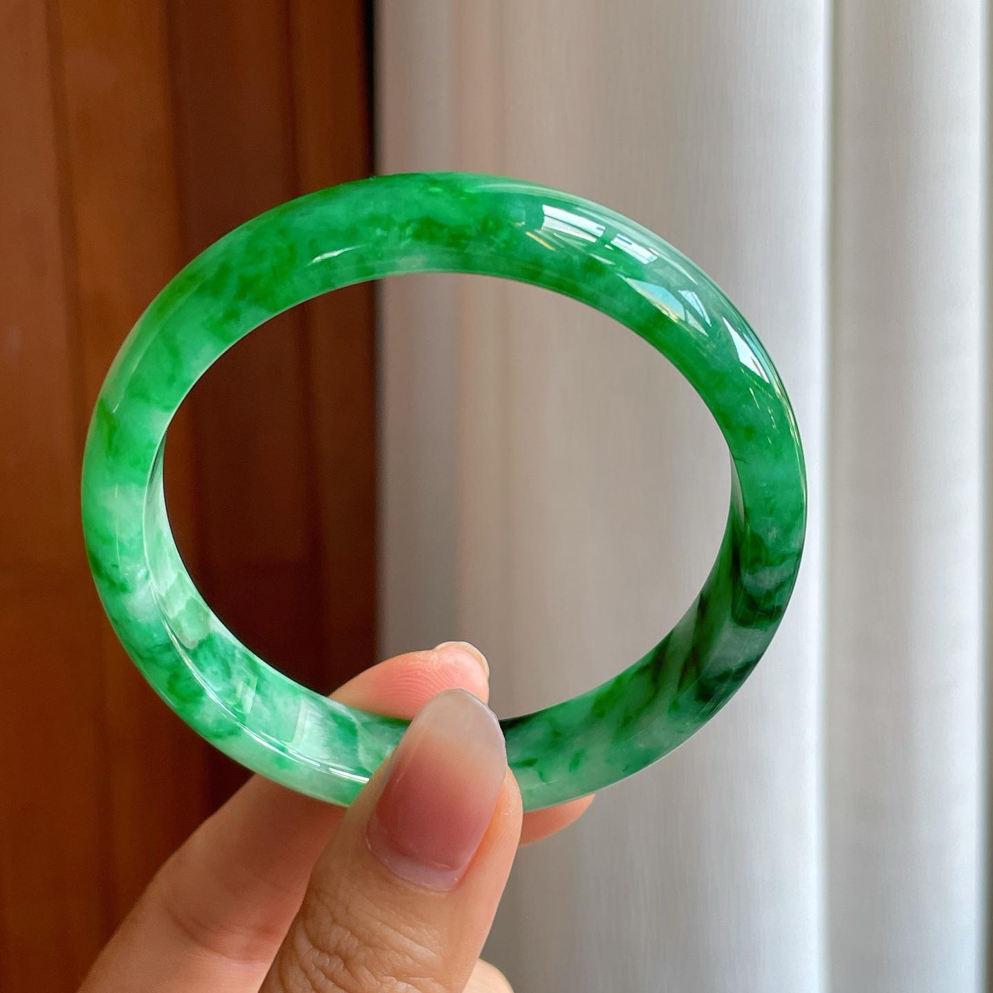 糯冰带色翡翠平安镯（59.6mm)（yc310960）