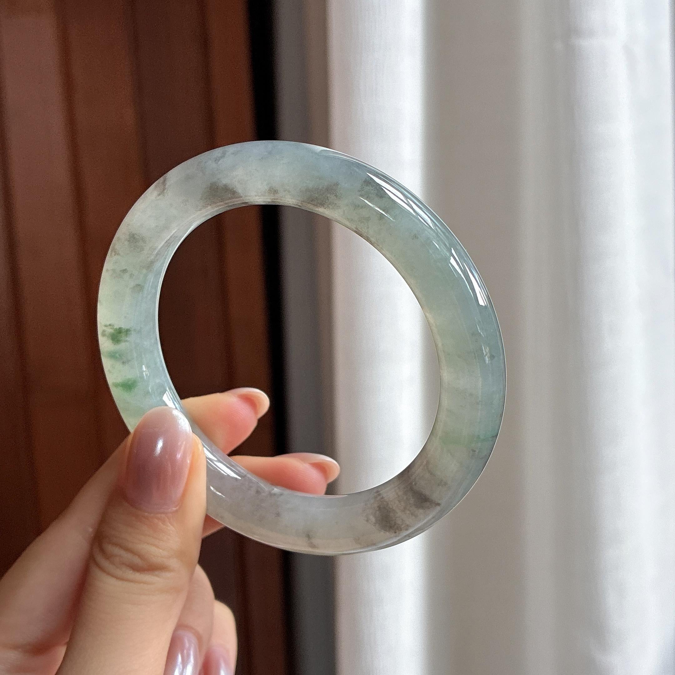 冰种乌鸡特色圆条手镯 54圈 天然缅甸A货翡翠（yc507109）