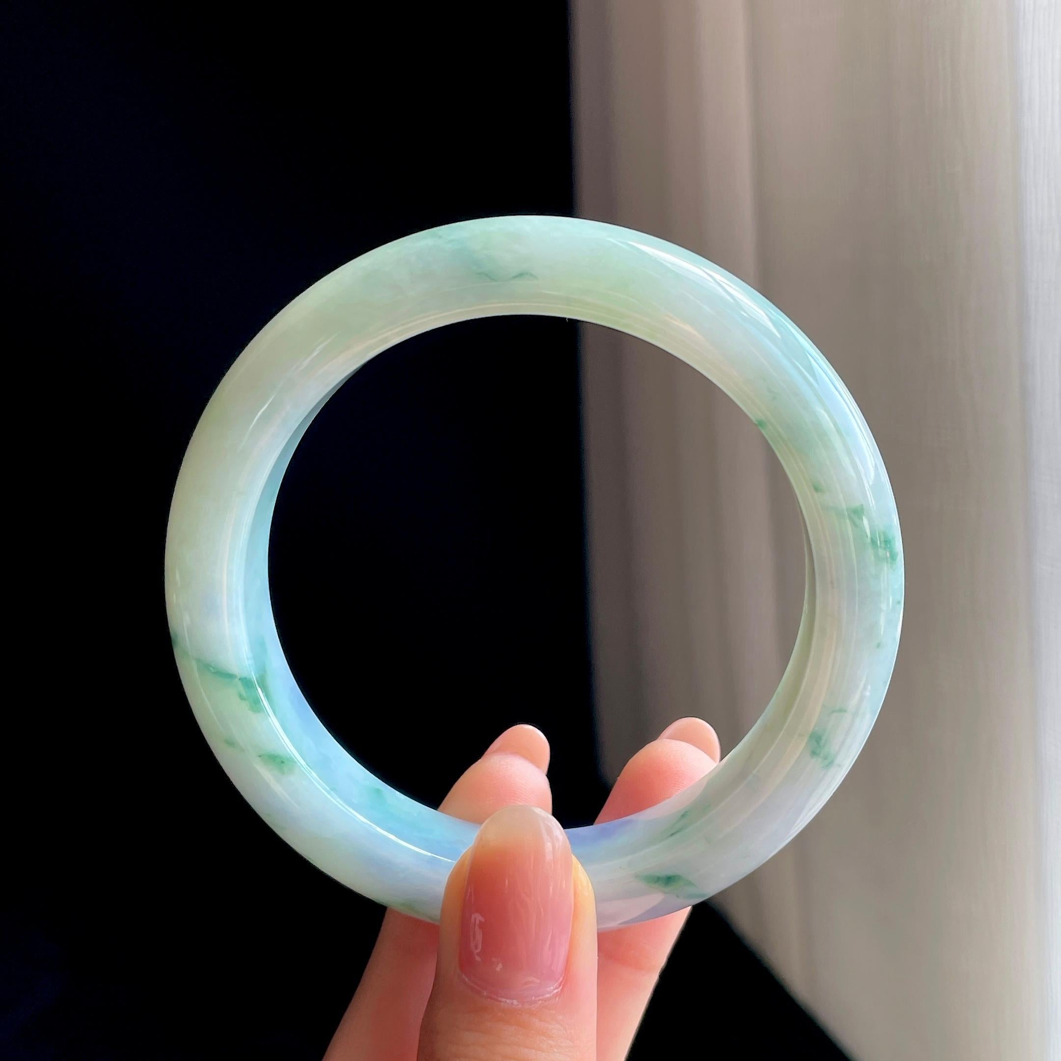 糯冰飘花带紫翡翠平安镯（57.5mm）（yc346536）