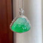 18k金钻镶糯冰带色翡翠佛公（yc257847）