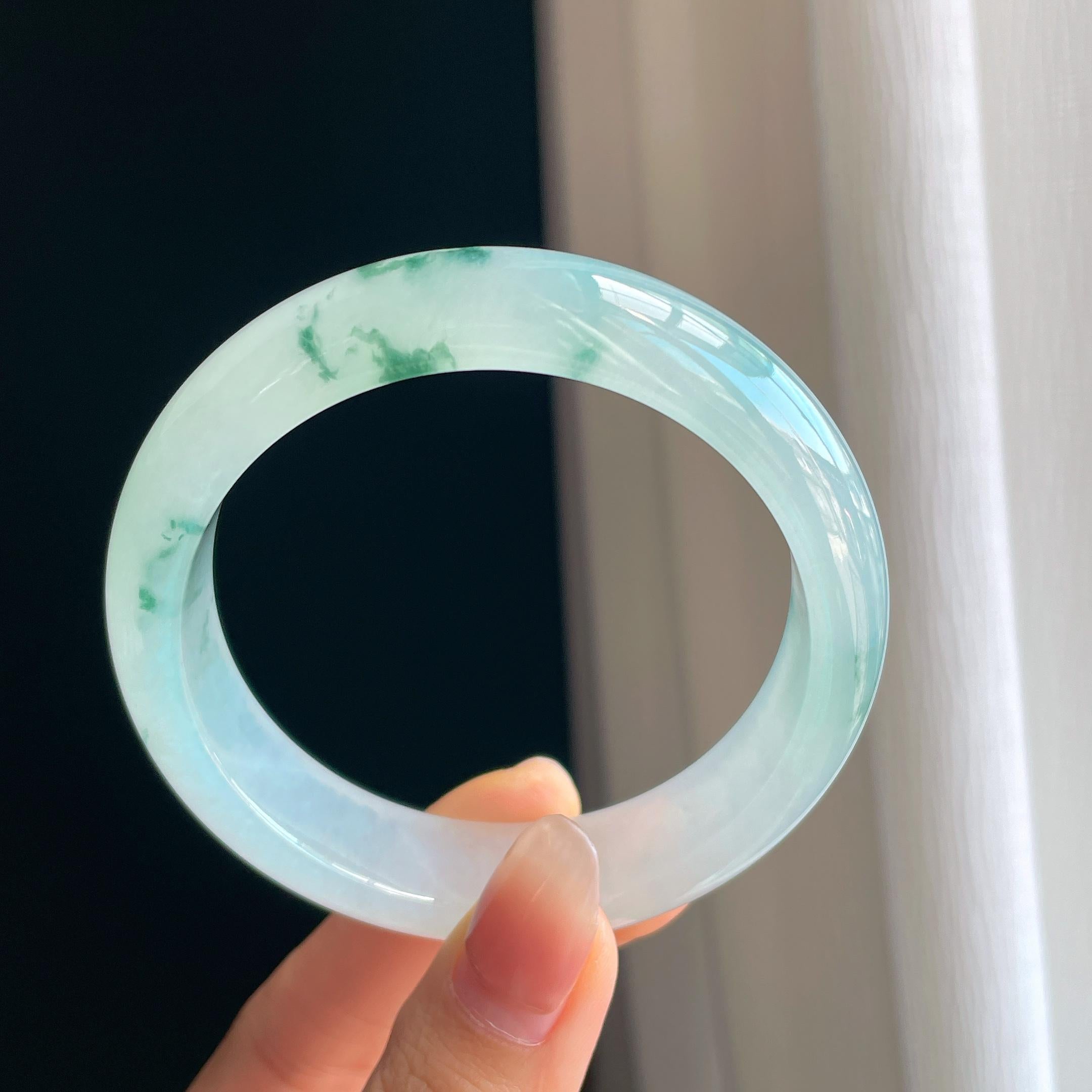 冰种飘花翡翠平安镯（58mm）（yc329550）