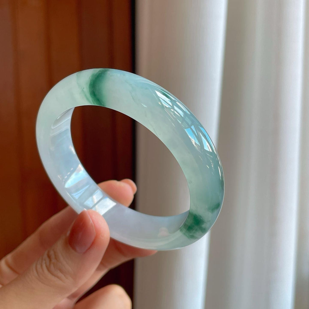 冰种飘花翡翠平安镯（54mm）（yc276398）