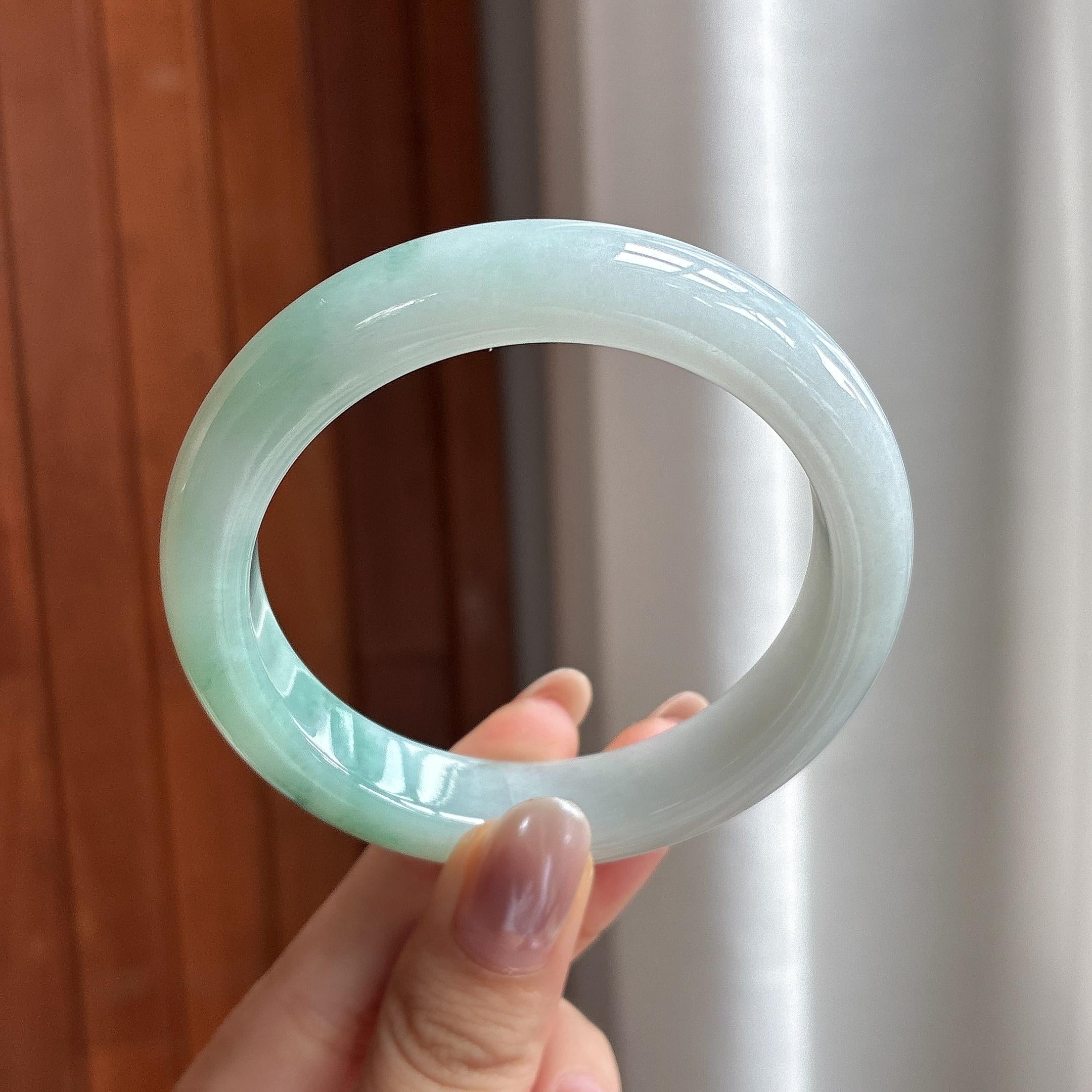细糯冰飘绿花正圈平安镯 56圈 天然缅甸A货翡翠（yc697848）