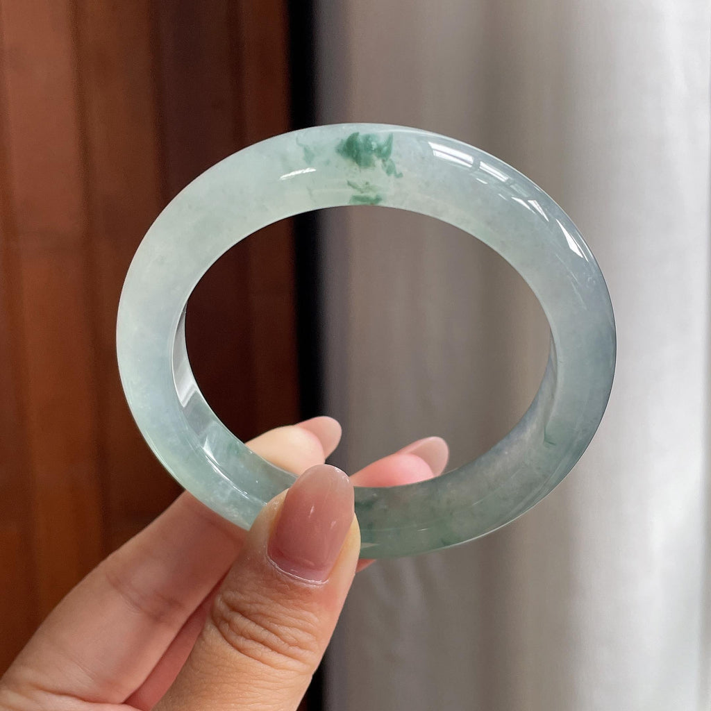冰种起光飘花正圈平安镯 52圈 天然缅甸A货翡翠（yc533892）