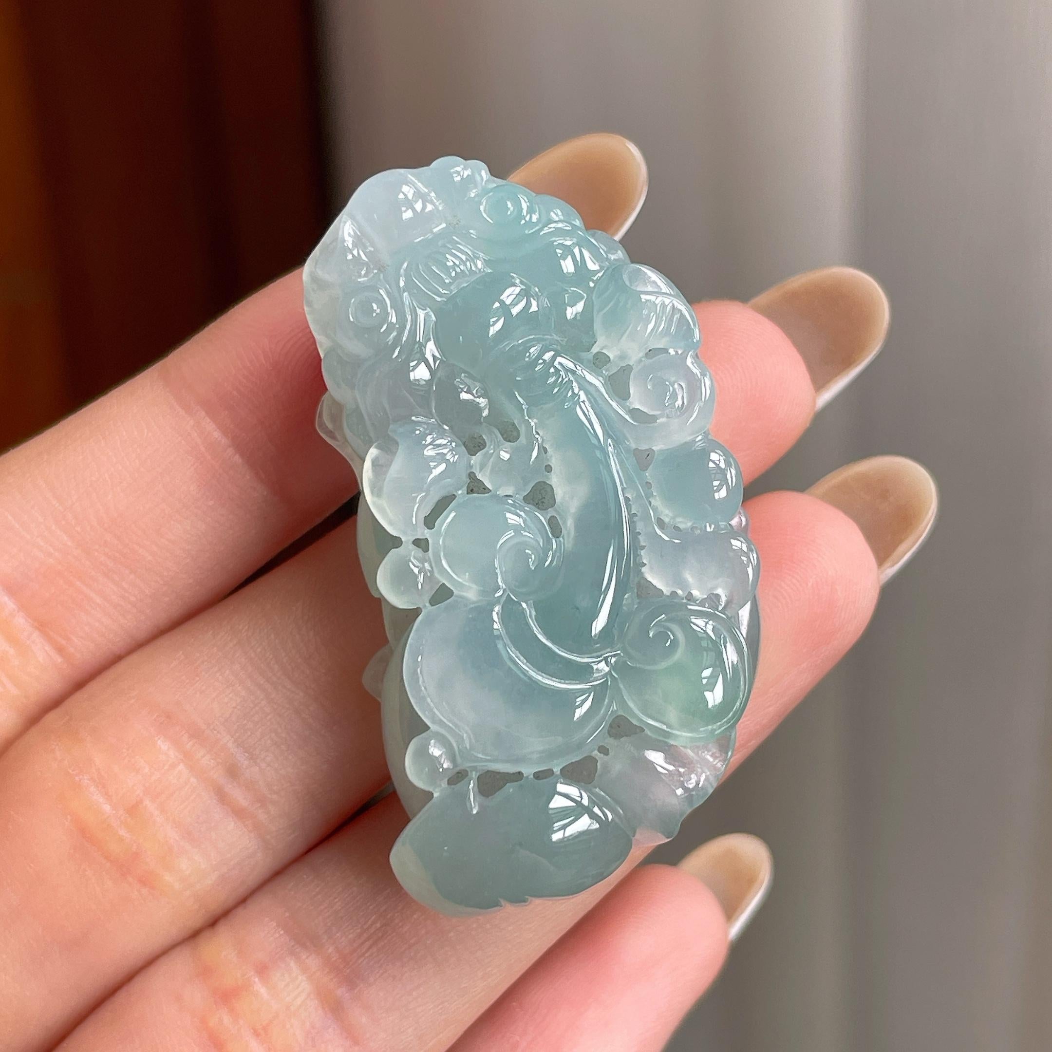 糯冰蓝晴翡翠貔貅（yc406445）