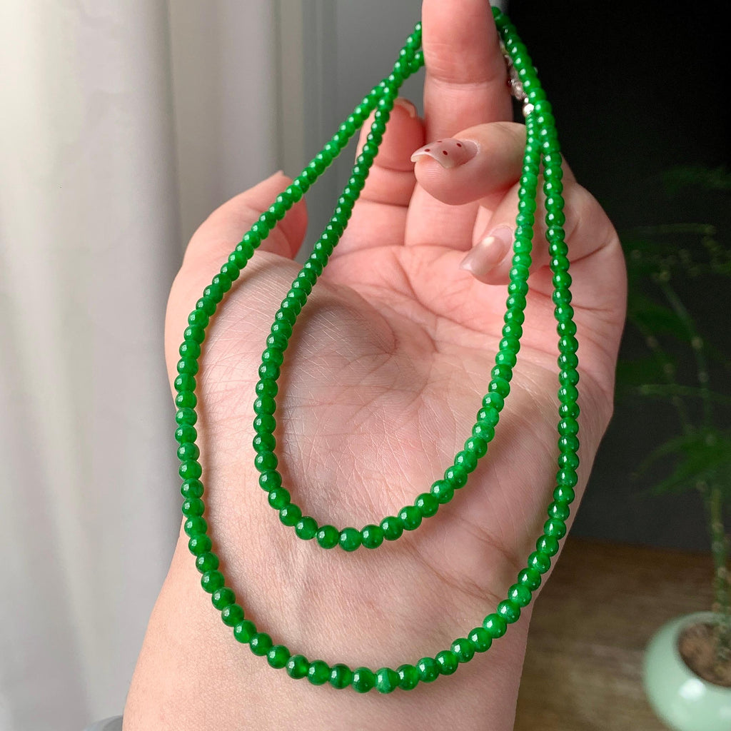 糯冰种满绿小米珠链（188颗） 天然缅甸A货翡翠（yc355306）