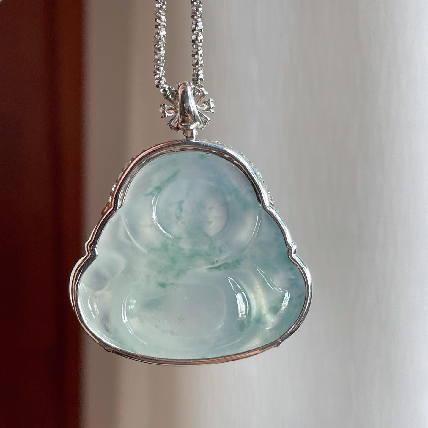 18k金钻镶冰种飘花翡翠佛公（yc263549）