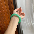 糯冰种满绿翡翠圆条手镯（54.6mm）（yc221900）