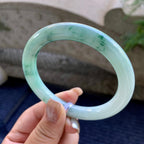 大圈口  细糯种飘蓝花圆条手镯  60.4圈口  天然缅甸A货翡翠（yc433651）