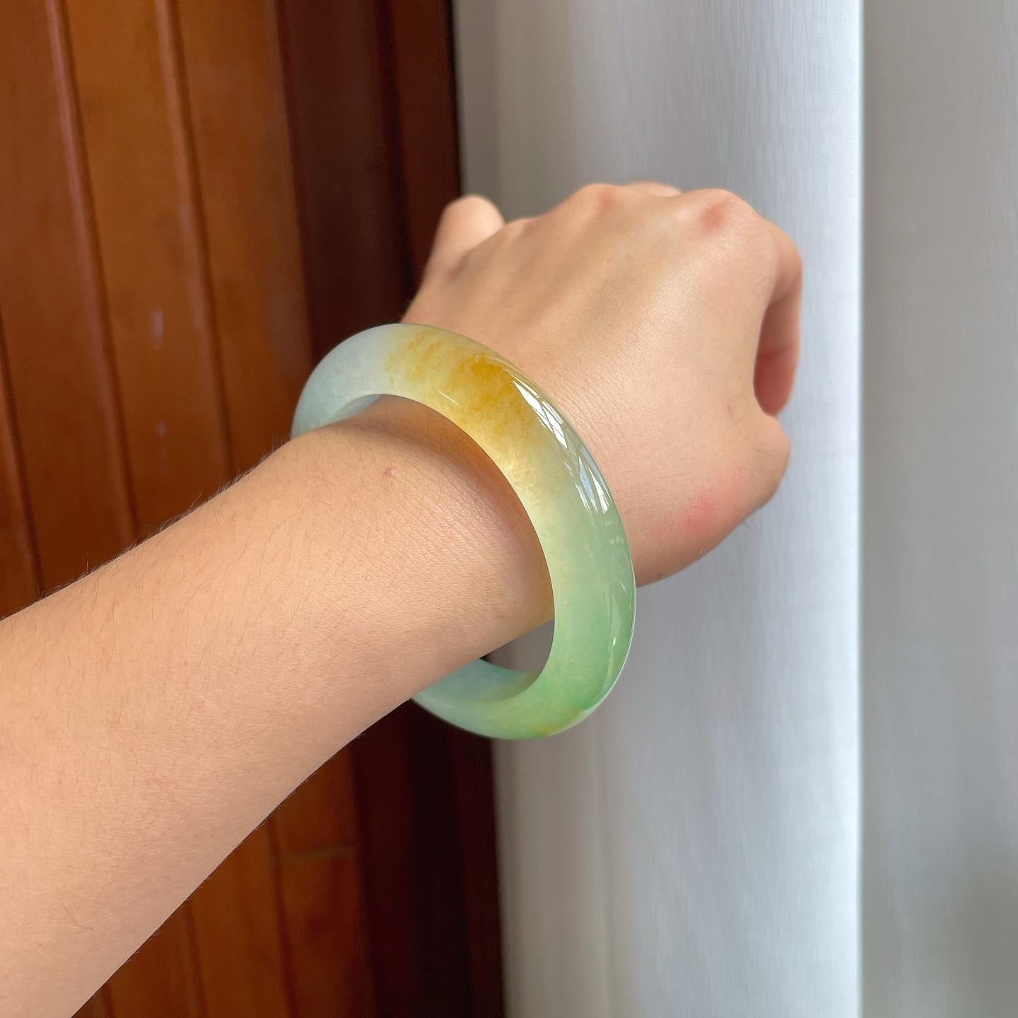 冰种黄翡翡翠平安镯（57mm）（yc190529）