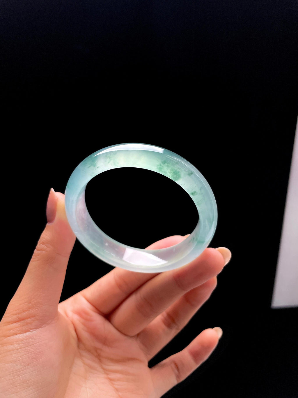 冰玻种飘花翡翠平安镯（55mm)（yc414668）