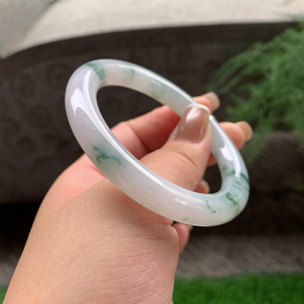 细糯种飘蓝花圆条手镯  56圈口  天然缅甸A货翡翠（yc375019）