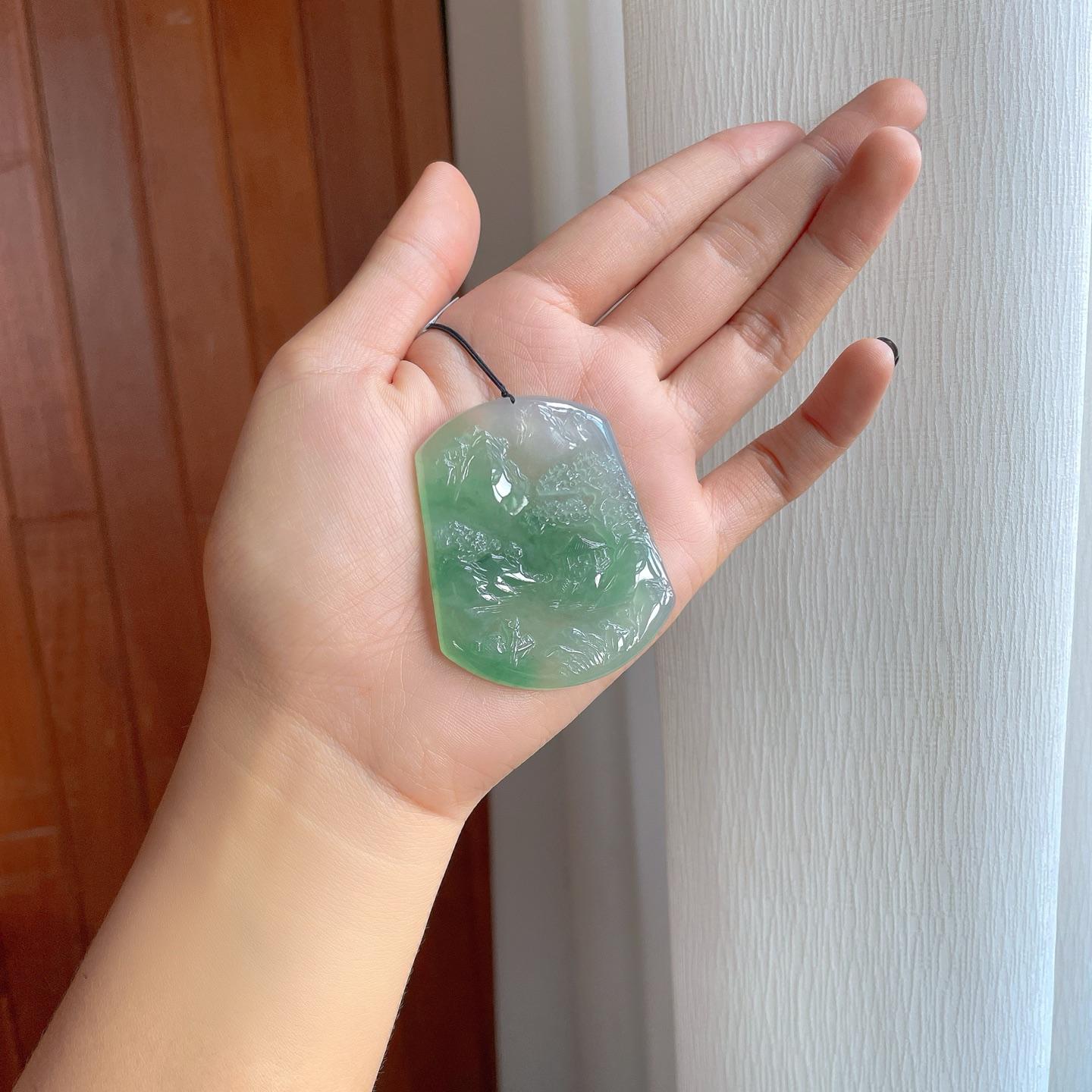 冰种飘花翡翠山水牌（yc276677）