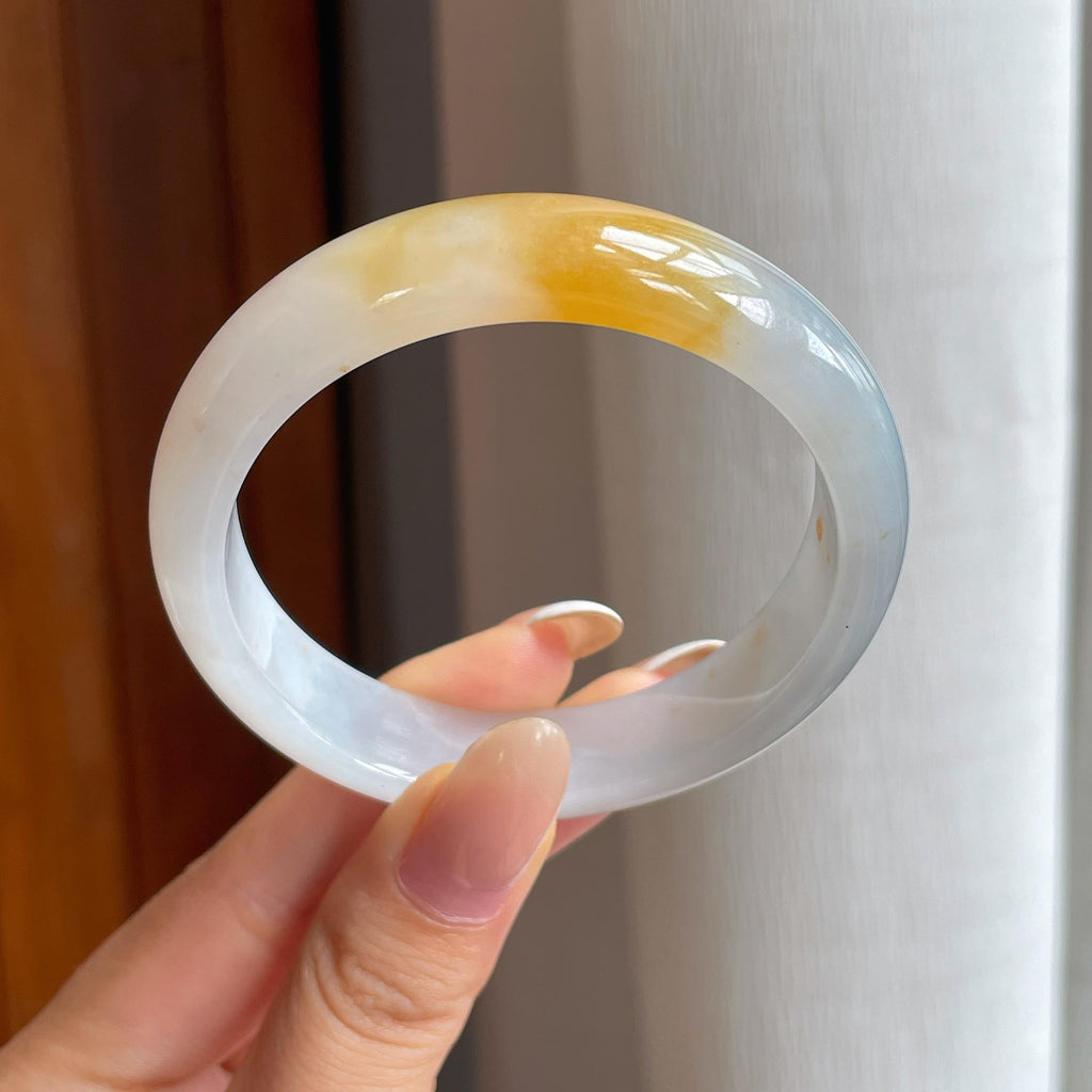 糯冰黄翡翡翠平安镯（54mm)（yc419512）