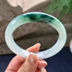 大圈口 糯冰种飘蓝花正圈平安镯 61圈口 天然缅甸A货翡翠（yc372345）