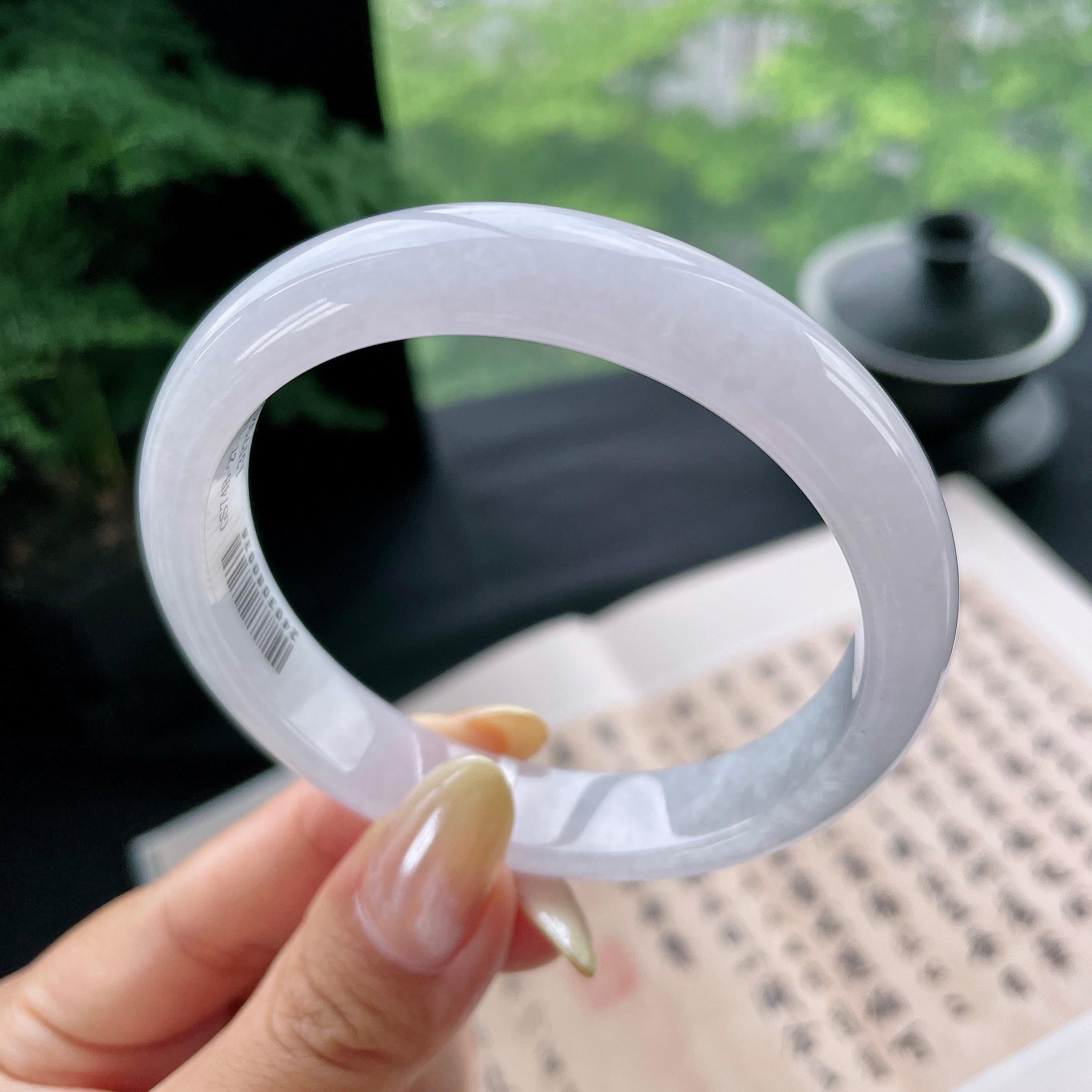 大圈口 细糯种淡紫底正圈平安镯58.7圈 天然缅甸A货翡翠（yc473073）